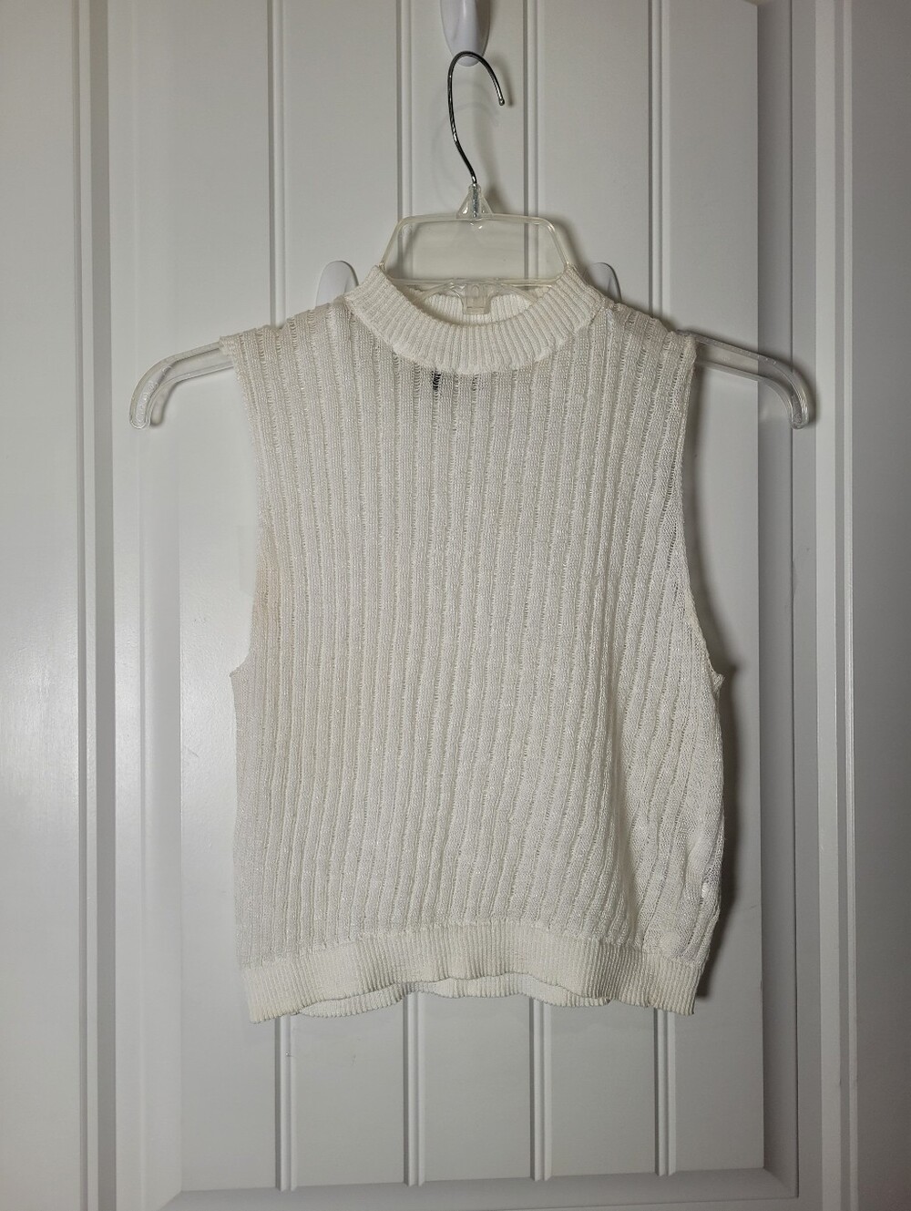 Divided Sleeveless Cream Ribbed Knit Top.  Size S